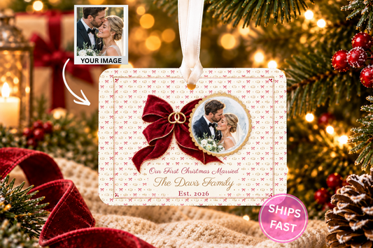 Wedding Rings Christmas Ornament, First Christmas Married Ornament 2026, Personalized Newlywed Gift, Ceramic Wedding Keepsake