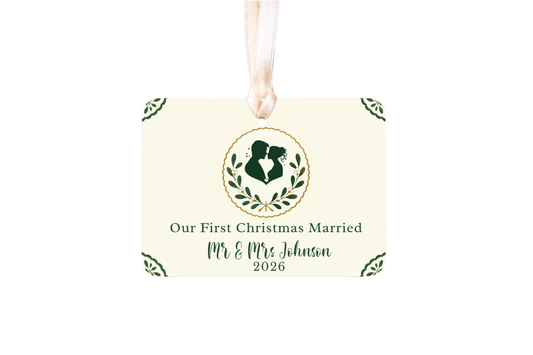 Mr and Mrs Christmas Ornament, First Christmas Married Ornament 2026, Personalized Newlywed Gift, Ceramic Wedding Keepsake
