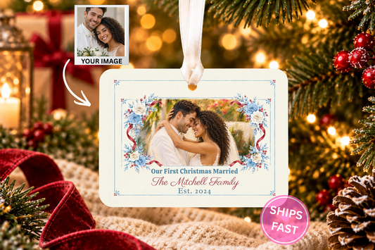 Wedding Portrait Christmas Ornament, First Christmas Married Ornament 2026, Personalized Newlywed Gift, Ceramic Wedding Keepsake