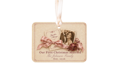 Wedding Portrait Christmas Ornament, First Christmas Married Ornament 2026, Personalized Newlywed Gift, Ceramic Wedding Keepsake