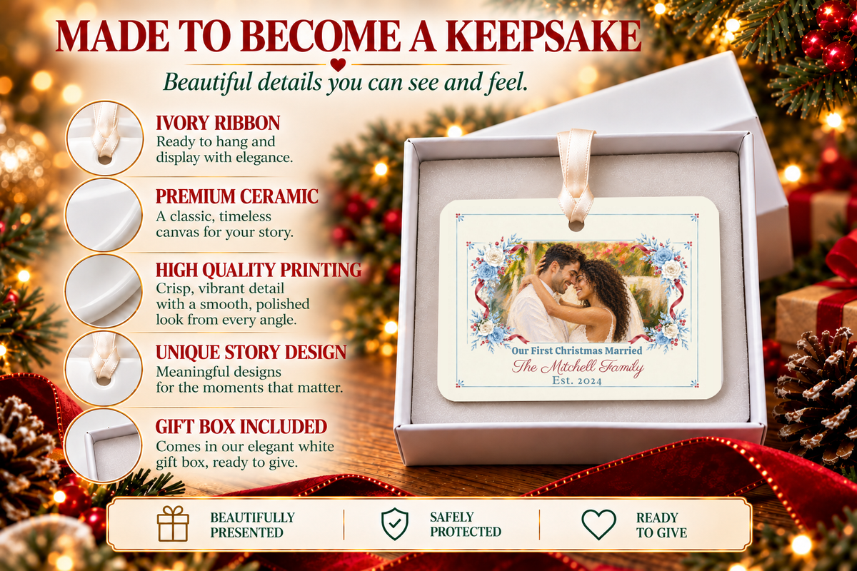 Wedding Portrait Christmas Ornament, First Christmas Married Ornament 2026, Personalized Newlywed Gift, Ceramic Wedding Keepsake