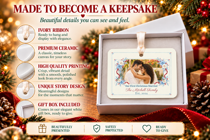 Wedding Portrait Christmas Ornament, First Christmas Married Ornament 2026, Personalized Newlywed Gift, Ceramic Wedding Keepsake