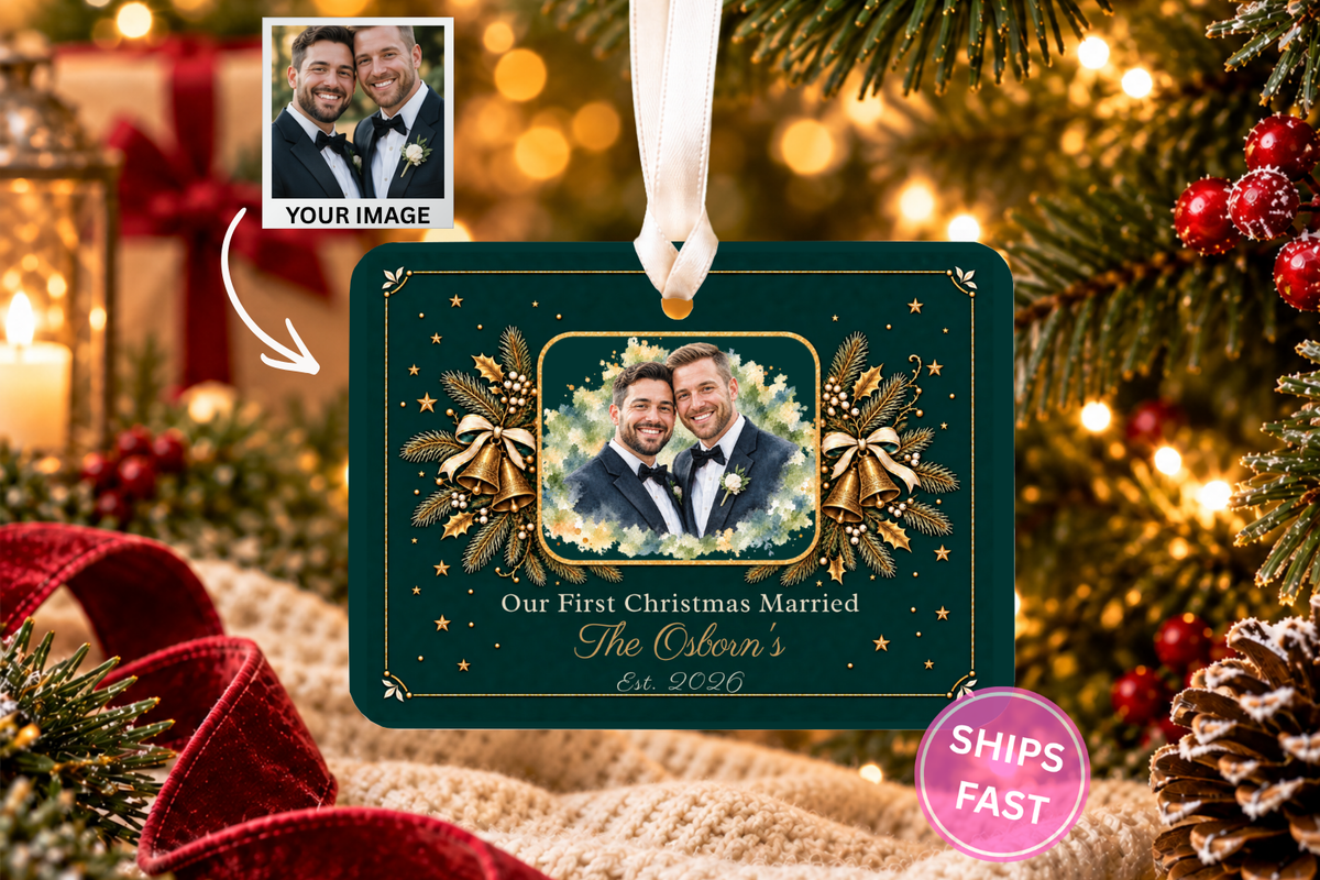 Mr and Mr First Christmas Ornament, Our First Christmas Married 2026, Personalized Gay Wedding Gift, Ceramic Newlywed Keepsake