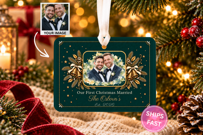 Mr and Mr First Christmas Ornament, Our First Christmas Married 2026, Personalized Gay Wedding Gift, Ceramic Newlywed Keepsake
