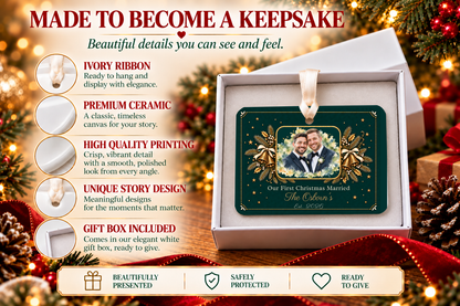 Mr and Mr First Christmas Ornament, Our First Christmas Married 2026, Personalized Gay Wedding Gift, Ceramic Newlywed Keepsake