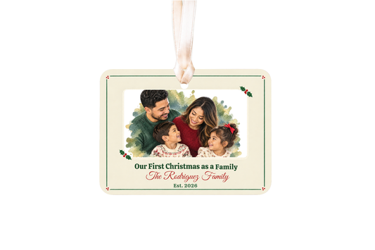 DESIGN E - Watercolor Family Frame personalized ceramic Christmas ornament design