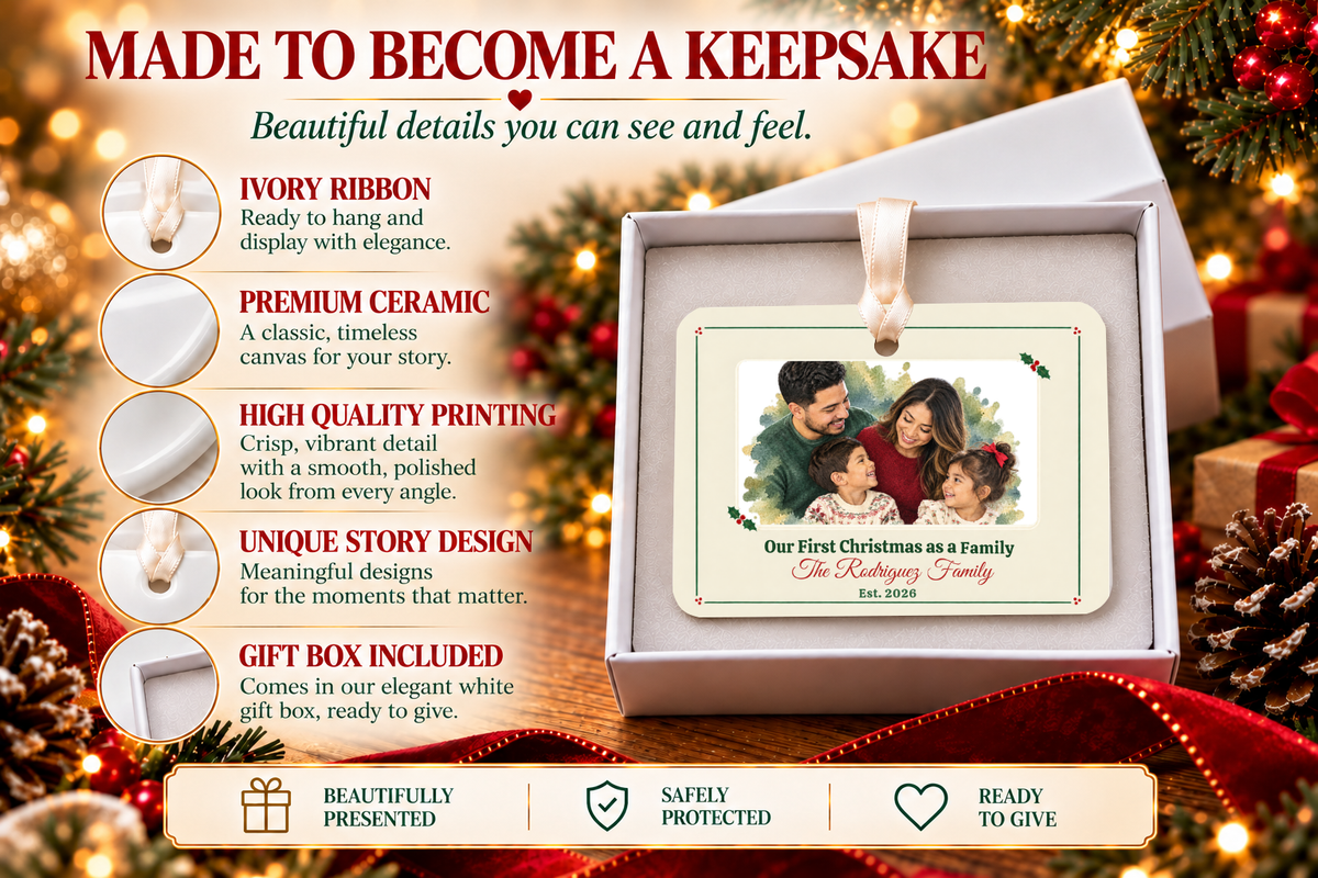 Watercolor Family Frame personalized 4 x 3 in ceramic Christmas ornament