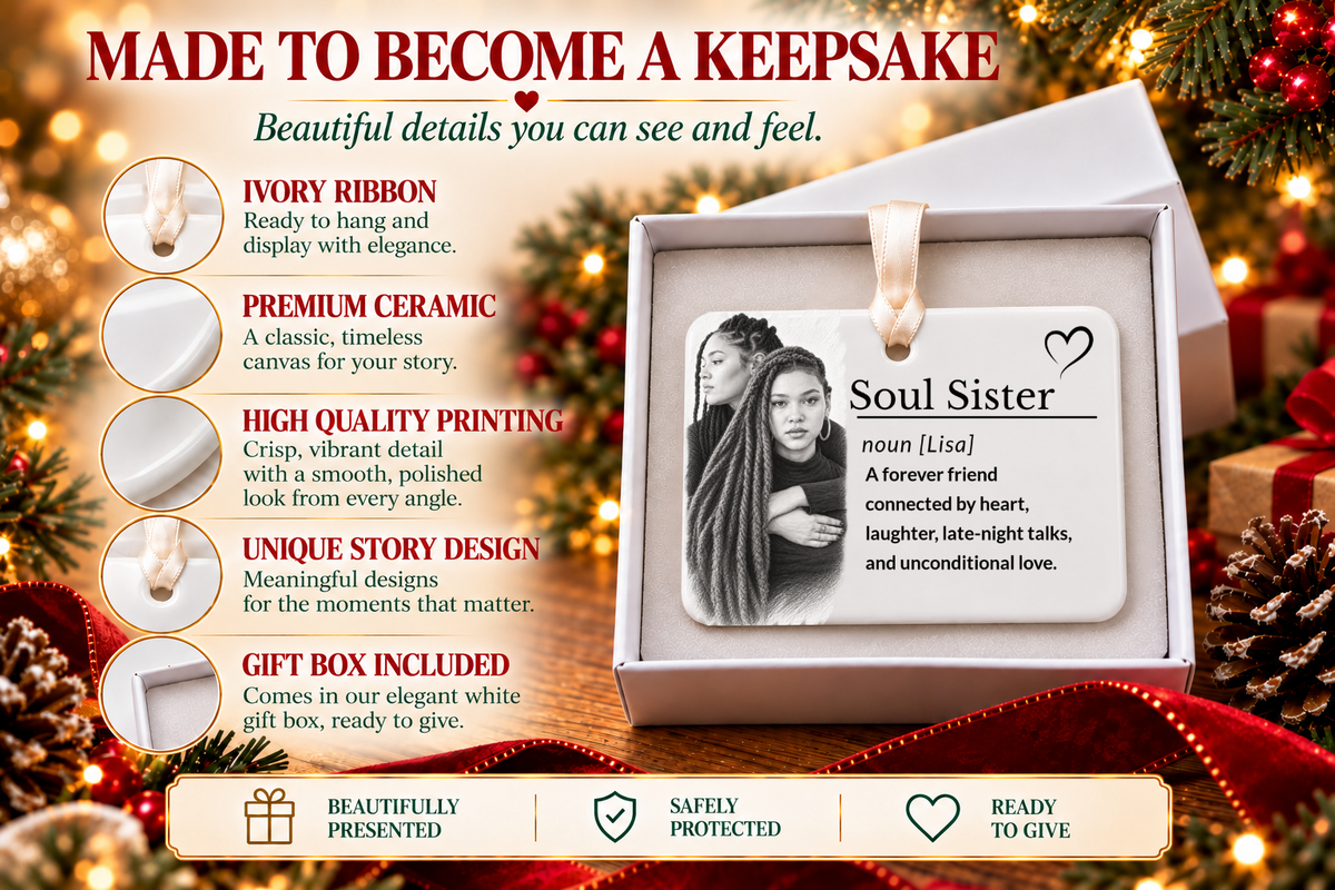 Soul Sister Story Ornament, Personalized Name Friendship Christmas Gift, Ceramic Keepsake (Copy)