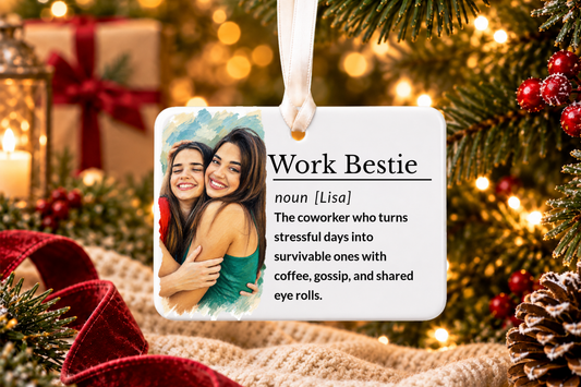 Work Bestie Ornament, Personalized Coworker Christmas Gift, Office Friendship Keepsake with Gift Box