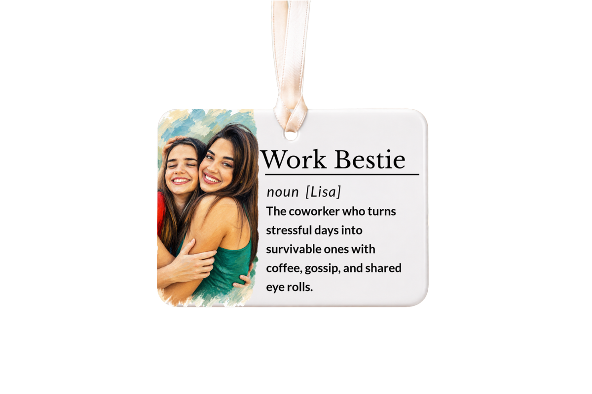 Office Bestie Christmas Ornament, Personalized Coworker Gift, Workplace Friendship Keepsake with Gift Box