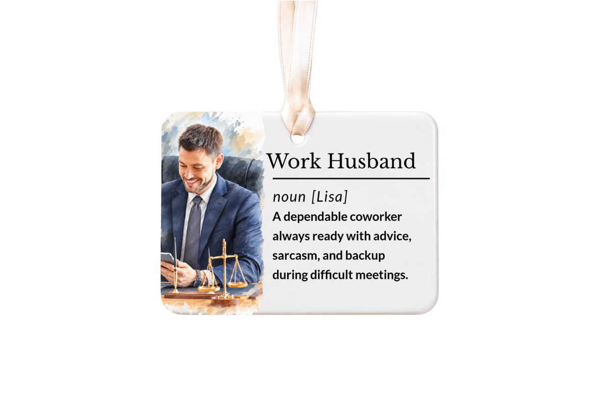 Work Husband Christmas Ornament, Personalized Coworker Gift, Funny Office Keepsake with Gift Box