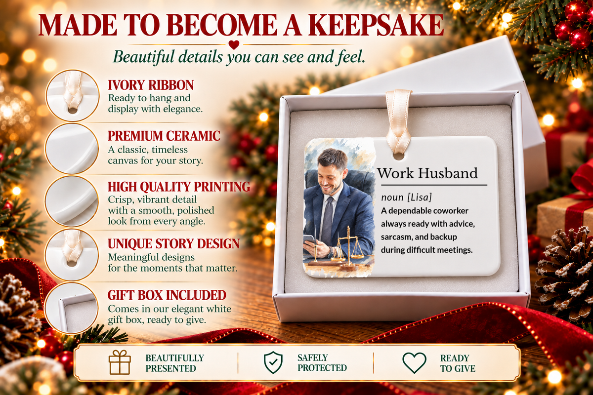 Work Husband Christmas Ornament, Personalized Coworker Gift, Funny Office Keepsake with Gift Box