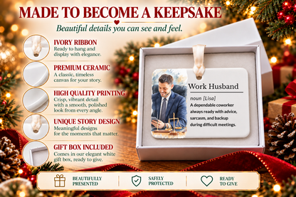 Work Husband Christmas Ornament, Personalized Coworker Gift, Funny Office Keepsake with Gift Box