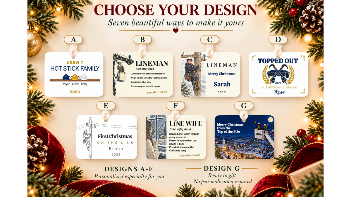 Lineman Christmas ceramic story ornament, design 02, listing image PAGE_3