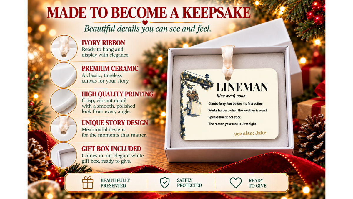 Lineman Christmas ceramic story ornament, design 02, listing image PAGE_5