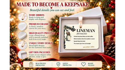Lineman Christmas ceramic story ornament, design 02, listing image PAGE_5