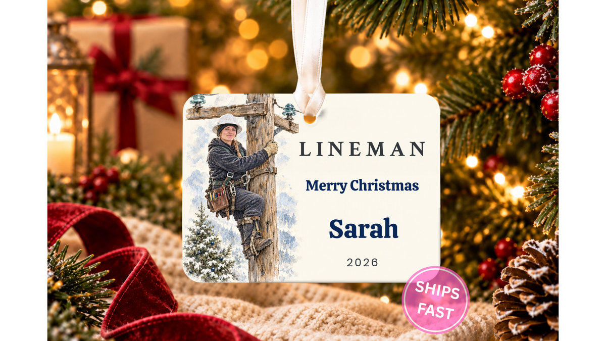Lineman Christmas ceramic story ornament, design 03, listing image PAGE_2