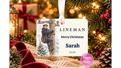 Lineman Christmas ceramic story ornament, design 03, listing image PAGE_2