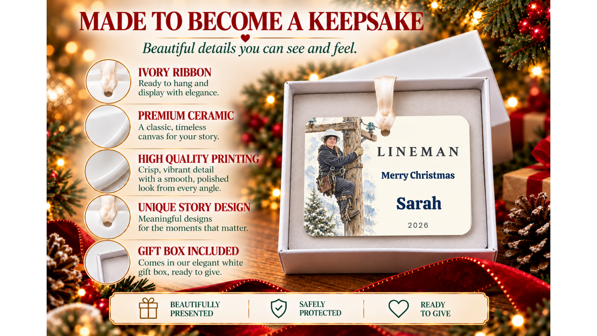 Lineman Christmas ceramic story ornament, design 03, listing image PAGE_5