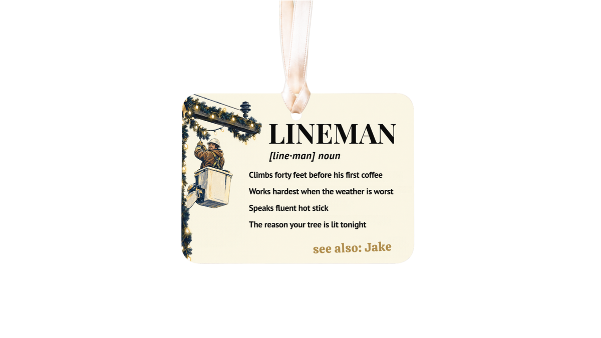Lineman Christmas ceramic story ornament, design 05, listing image PAGE_13