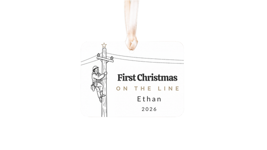 DESIGN E - First Christmas on the Line personalized ceramic Christmas ornament design