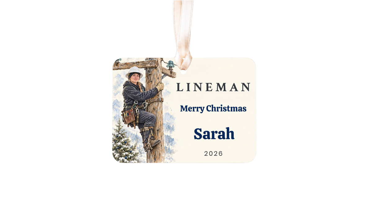 Lineman Christmas ceramic story ornament, design 06, listing image PAGE_14