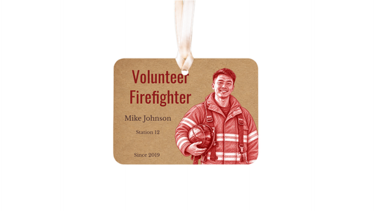 DESIGN E - Volunteer Firefighter Red Pencil Sketch personalized ceramic Christmas ornament design