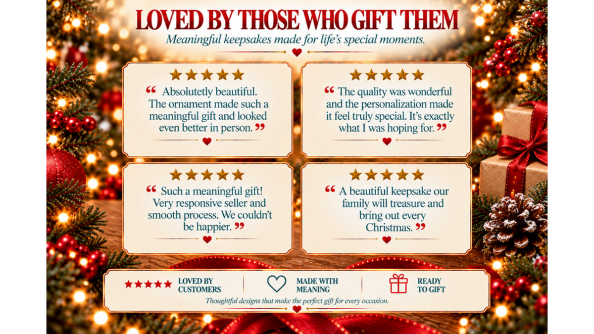 Loved by those who gift them: four five-star customer reviews on a Christmas background