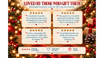 Loved by those who gift them: four five-star customer reviews on a Christmas background