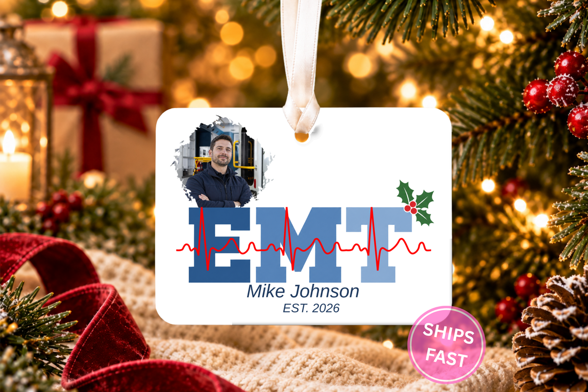 EMT Paramedic personalized 4 x 3 in ceramic Christmas ornament