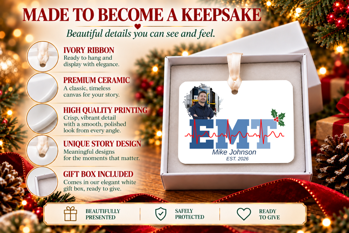 EMT Paramedic personalized 4 x 3 in ceramic Christmas ornament