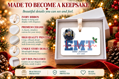 EMT Paramedic personalized 4 x 3 in ceramic Christmas ornament