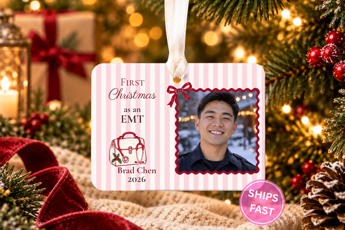 First Christmas as an EMT personalized 4 x 3 in ceramic Christmas ornament