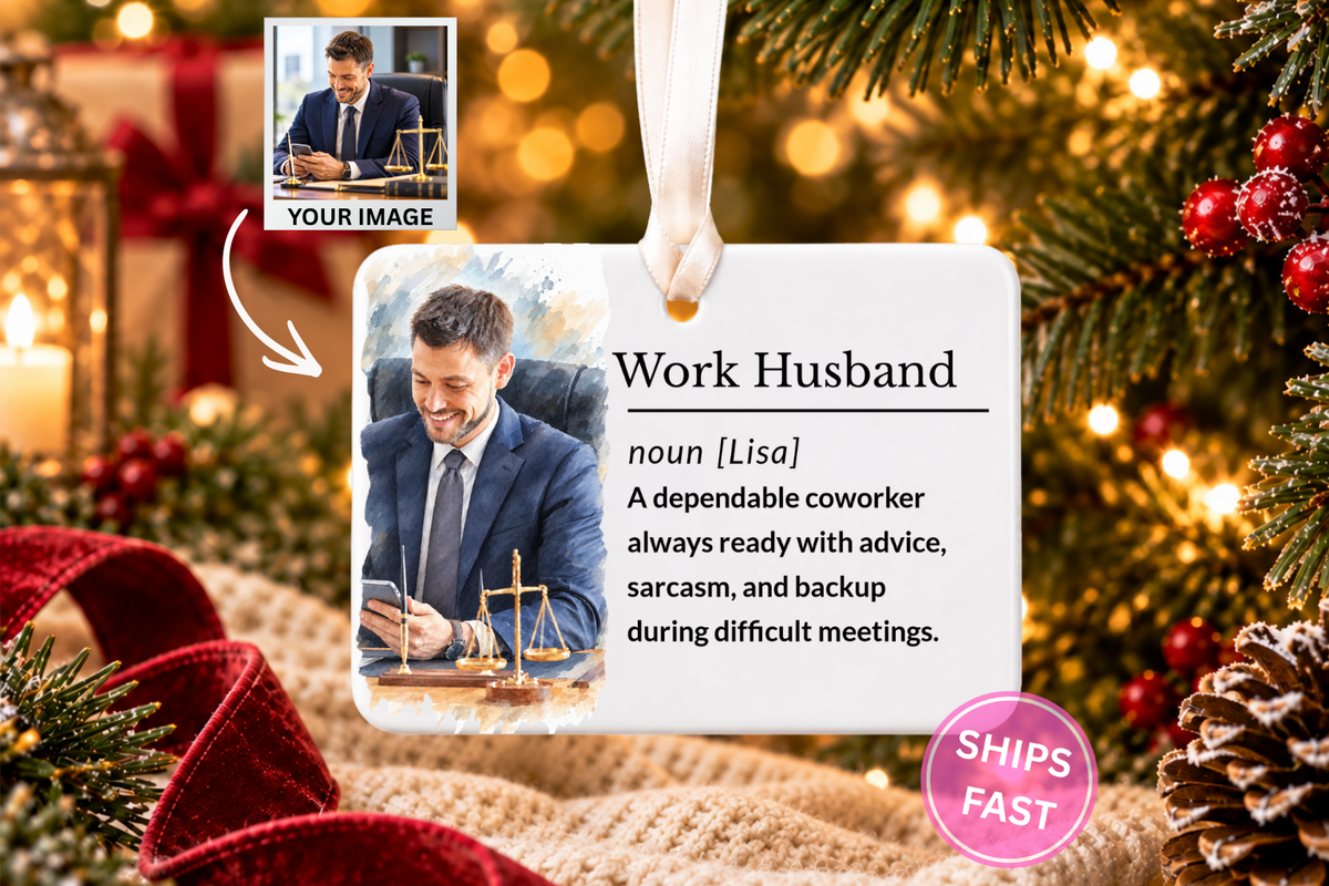 Work Husband Christmas Ornament, Personalized Coworker Gift, Funny Office Keepsake with Gift Box