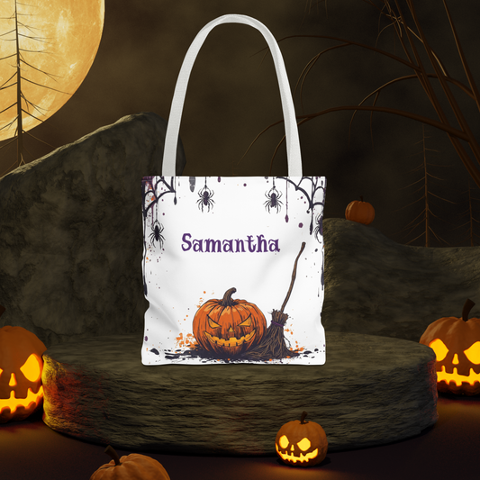 Custom Kids Halloween Trick or Treat Bag – Personalized Pumpkin Candy Tote Sack – Children’s Halloween Gift, Reusable Candy Bag