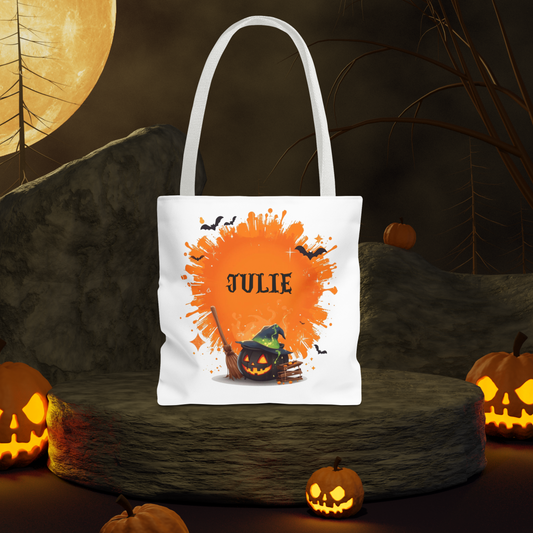 Custom Kids Halloween Trick or Treat Bag – Personalized Pumpkin Candy Tote Sack – Children’s Halloween Gift, Reusable Candy Bag