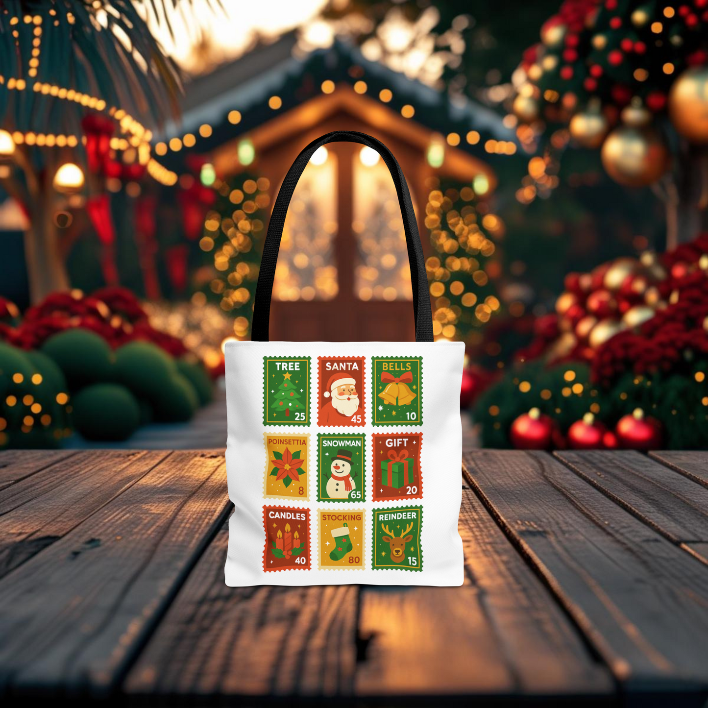 Festive Holiday Stamp Tote Bag, Xmas Gift Bag, Holiday Tote Bag, Custom Christmas Bag, Party Favor Gift Bag, Unique Gift Bag