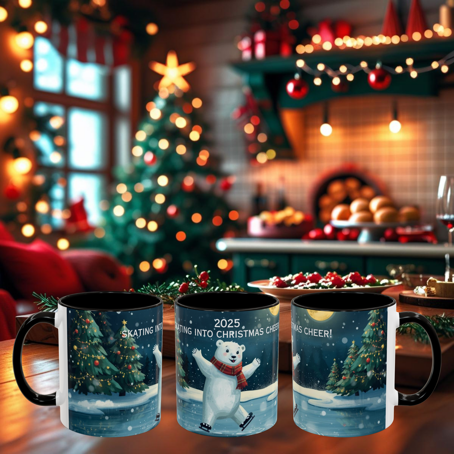 Polar Bear Christmas Mug – Ice Skating Holiday Coffee Cup