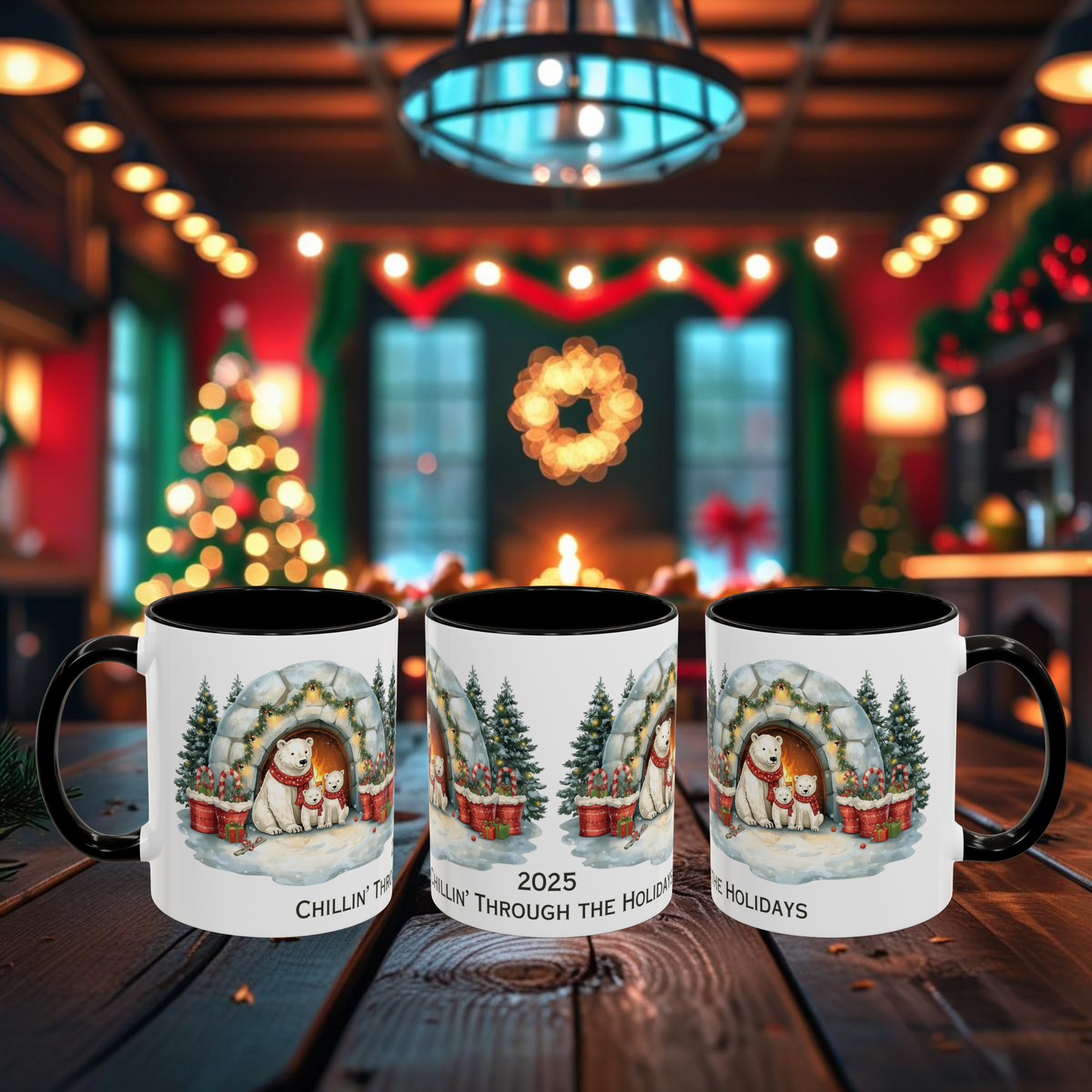 Polar Bear Christmas Mug – Holiday Coffee Cup with Igloo Family Scene