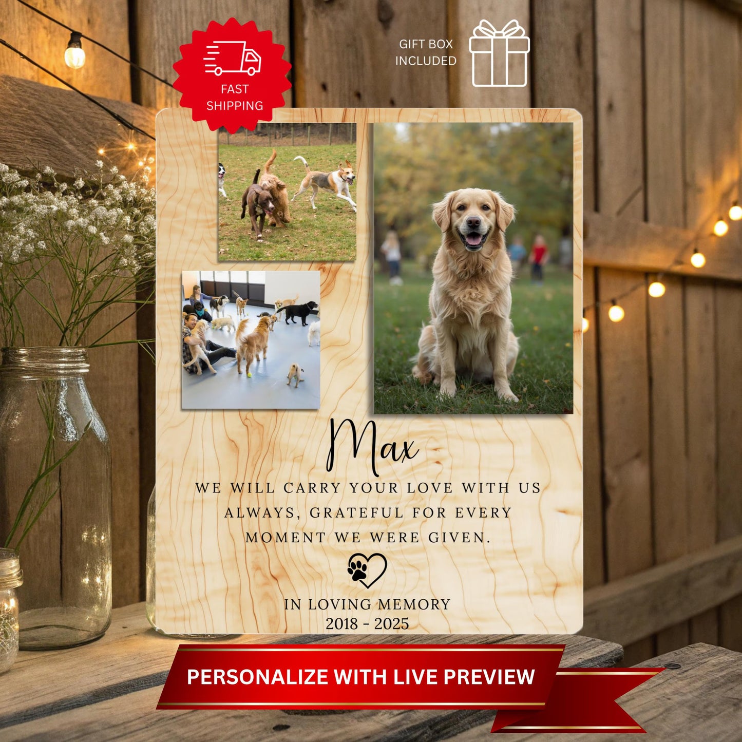 Personalized Dog Memorial Picture Frame: Pet Memorial Gifts, Custom Pet Loss Keepsake, Pet Sympathy Plaque, Pet Remembrance, Pet Bereavement