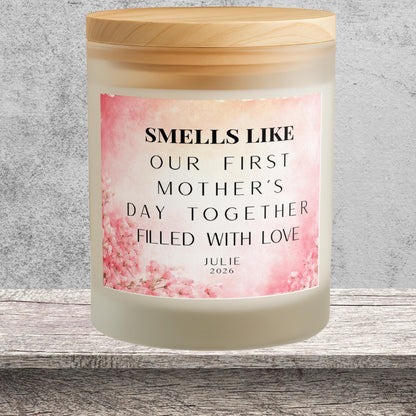 Our First Mother's Day Together Personalized Frosted Candle, Cozy New Mom Keepsake Gift, Custom Frosted Soy Candle, 8 oz