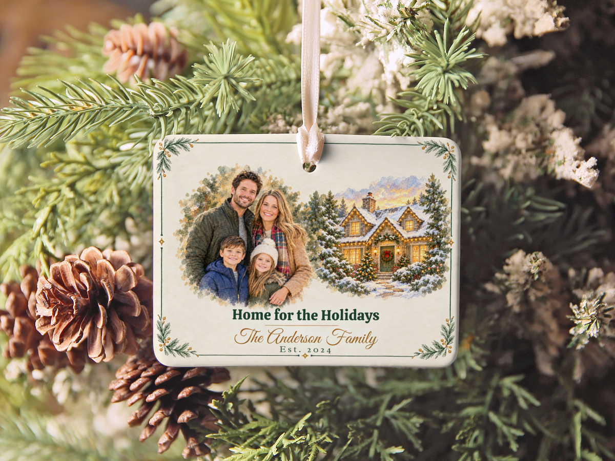 First Christmas Family of Three Ornament, Personalized Family Name Ornament, Family Christmas Ornament, Ceramic Keepsake