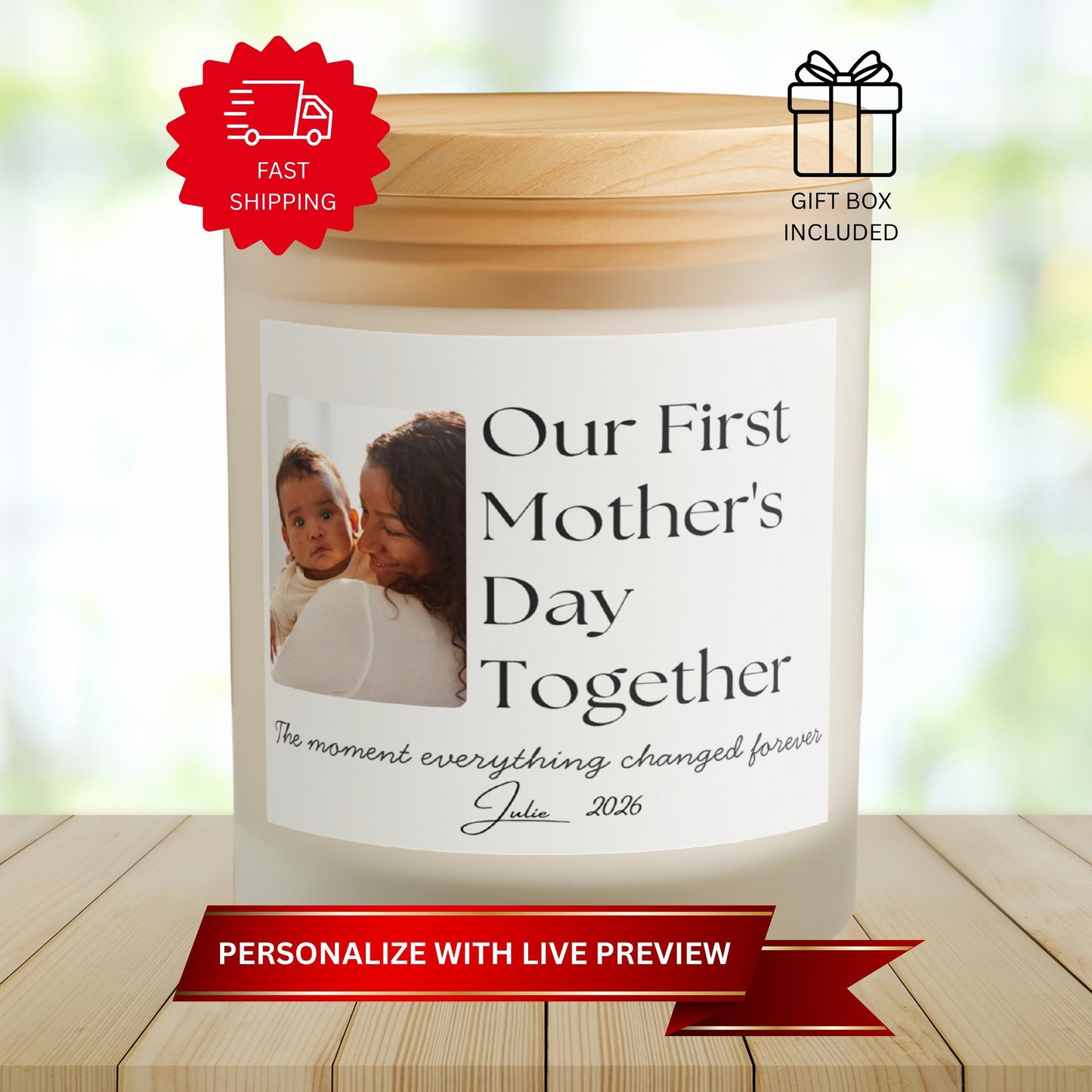 Our First Mother's Day Together Personalized Frosted Candle, Cozy New Mom Keepsake Gift, Custom Frosted Soy Candle, 8 oz