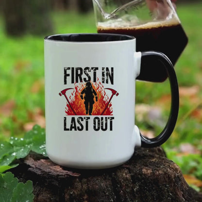 Firefighter First In Last Out Mug, Female Firefighter Gift, Firefighter Wife Mug, Thin Red Line, Firefighter Gift
